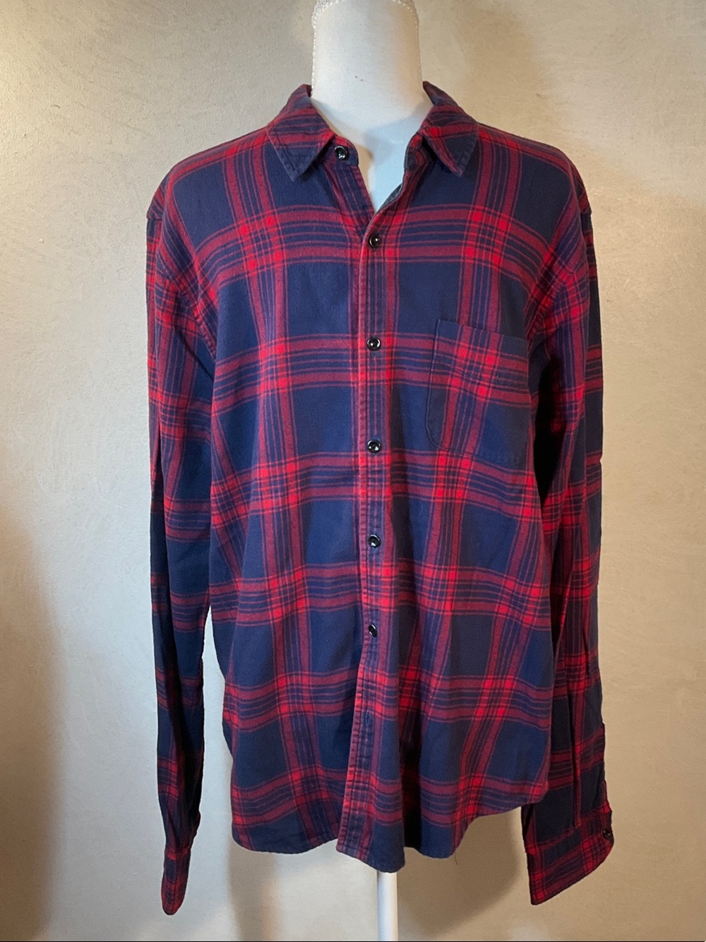Joe's Jeans Red and Navy Plaid Button-Down Shirt